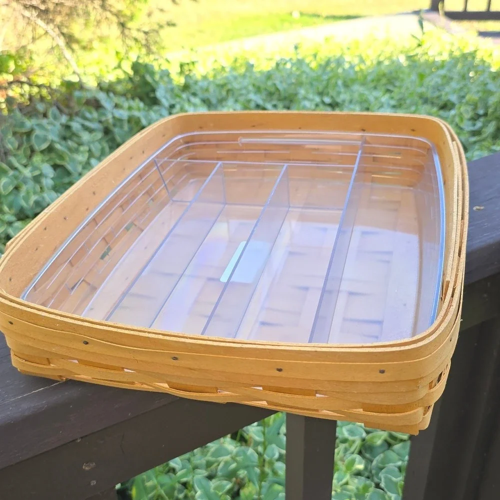Longaberger Large Desk Organizer Basket Woven Wood 2001 Plastic Divided Liner